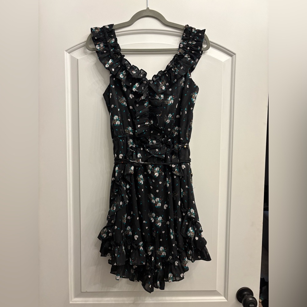 Elliatt Black Floral Ruffle Romper